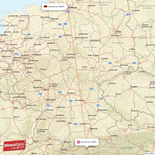 Hamburg - Innsbruck direct flight map