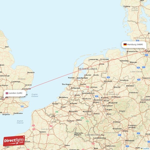 Hamburg - London direct flight map