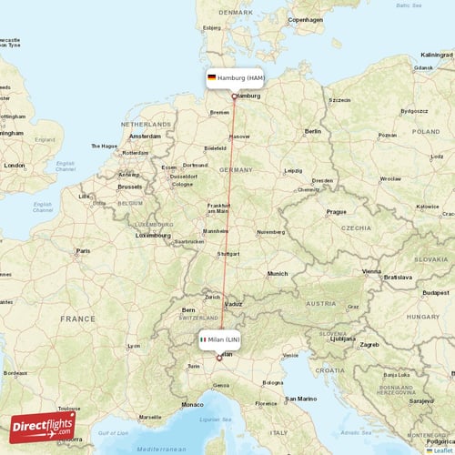 Hamburg - Milan direct flight map
