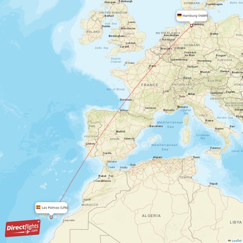 Hamburg - Las Palmas direct flight map