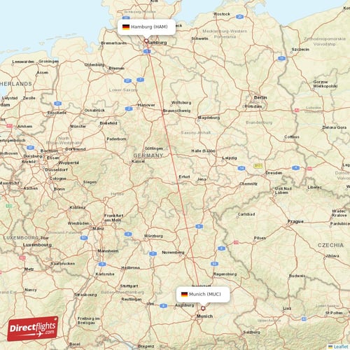 Hamburg - Munich direct flight map