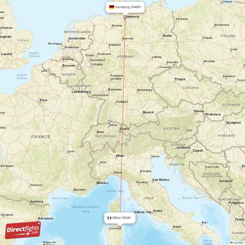 Hamburg - Olbia direct flight map