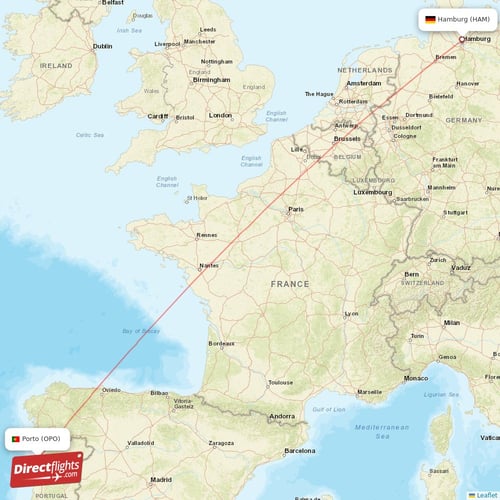 Hamburg - Porto direct flight map