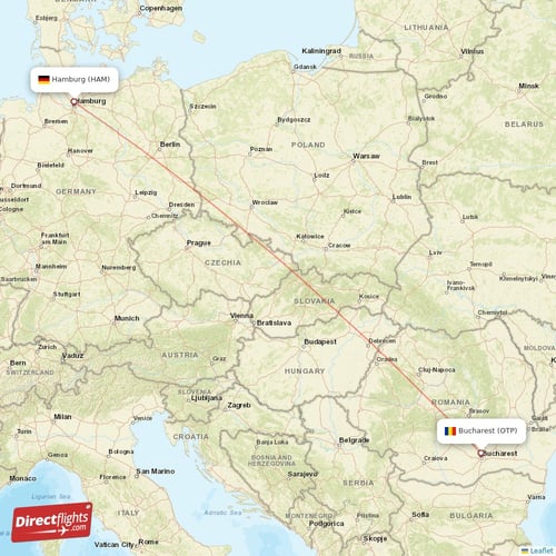Hamburg - Bucharest direct flight map