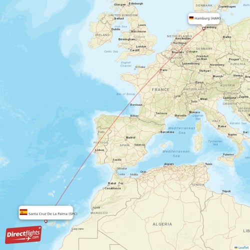 Hamburg - Santa Cruz De La Palma direct flight map