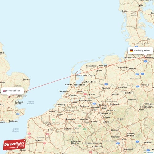 Hamburg - London direct flight map
