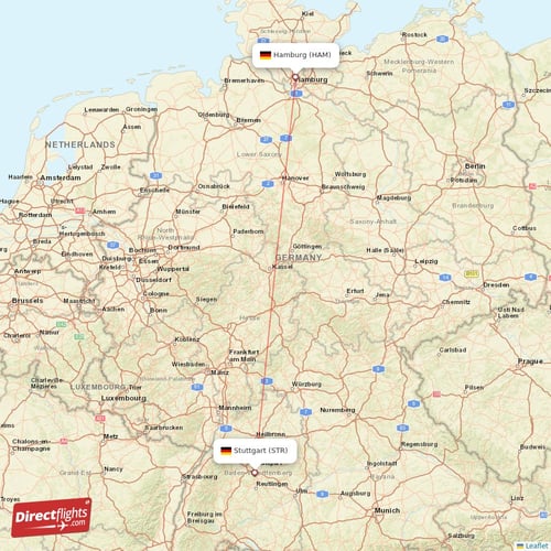 Hamburg - Stuttgart direct flight map