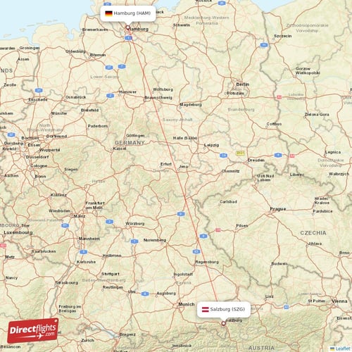 Hamburg - Salzburg direct flight map