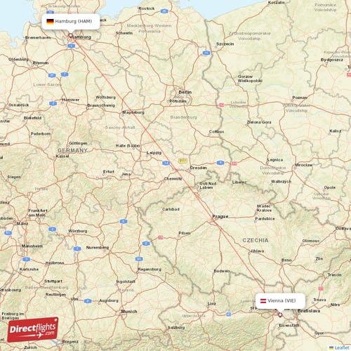 Hamburg - Vienna direct flight map