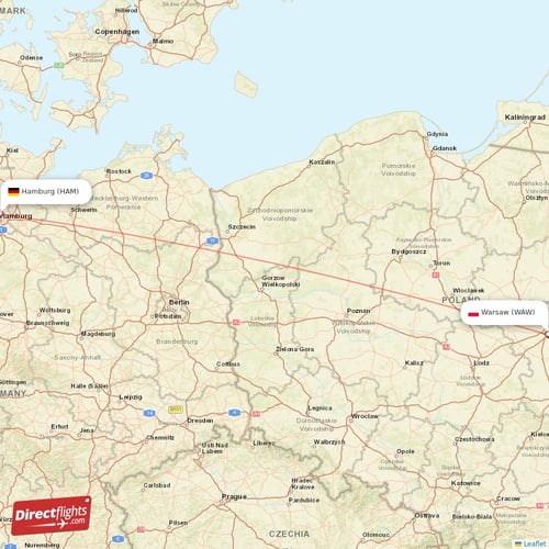 Hamburg - Warsaw direct flight map