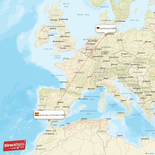 Hamburg - Jerez De La Frontera direct flight map
