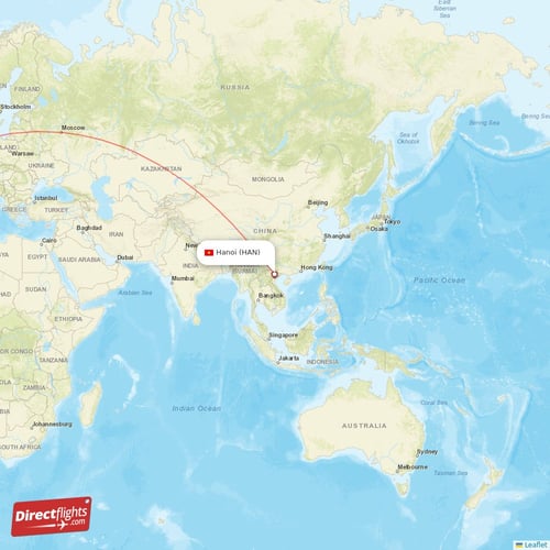 Hanoi - London direct flight map