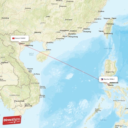 Hanoi - Manila direct flight map