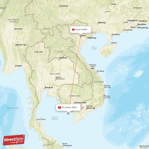 Hanoi - Phu Quoc direct flight map