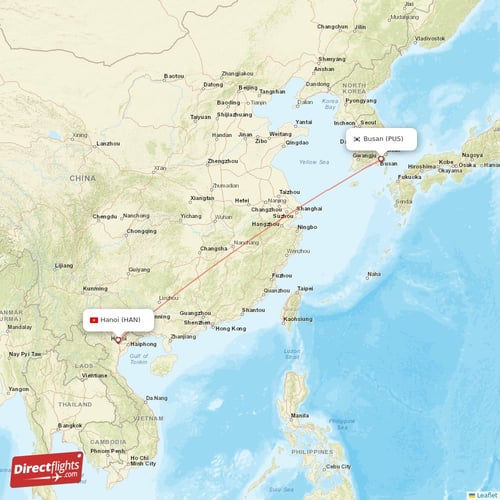 Hanoi - Busan direct flight map