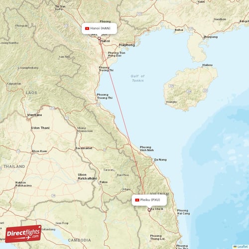 Hanoi - Pleiku direct flight map
