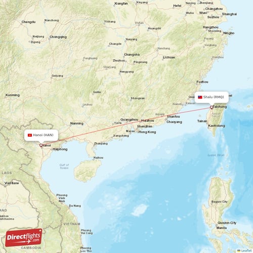 Hanoi - Shalu direct flight map