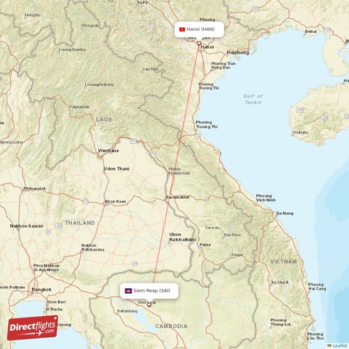Hanoi - Siem Reap direct flight map