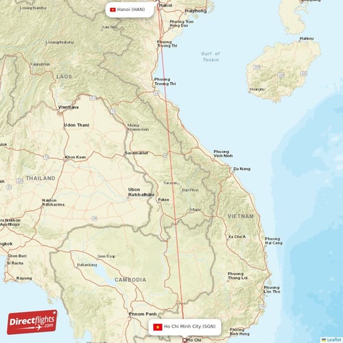 Hanoi - Ho Chi Minh City direct flight map