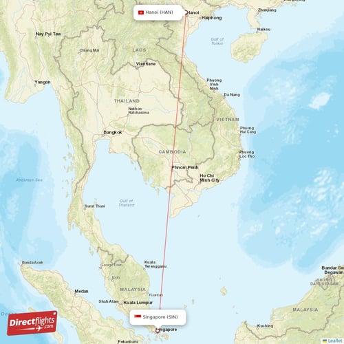 Hanoi - Singapore direct flight map