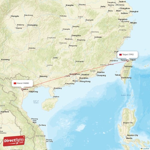 Hanoi - Taipei direct flight map