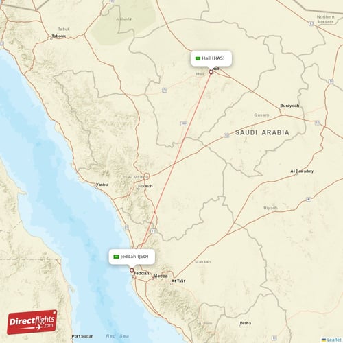Hail - Jeddah direct flight map
