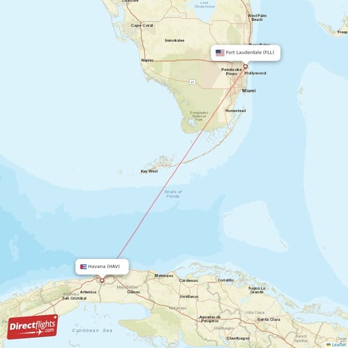 Havana - Fort Lauderdale direct flight map