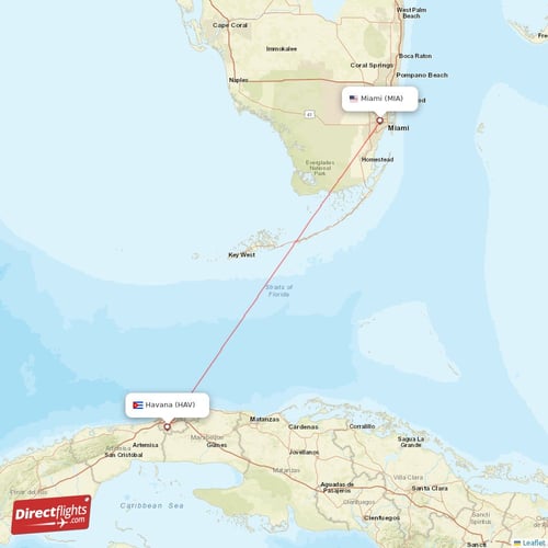 Havana - Miami direct flight map