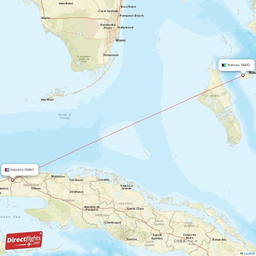 Havana - Nassau direct flight map