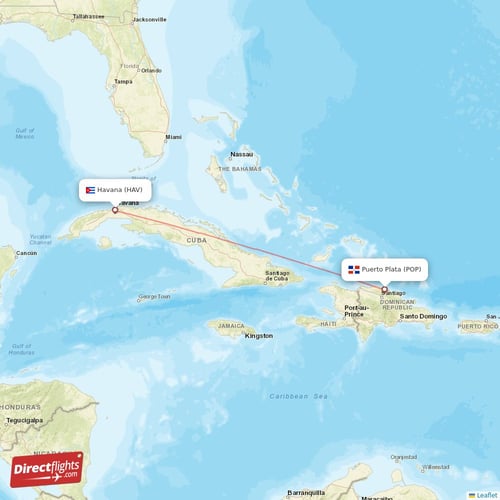 Havana - Puerto Plata direct flight map