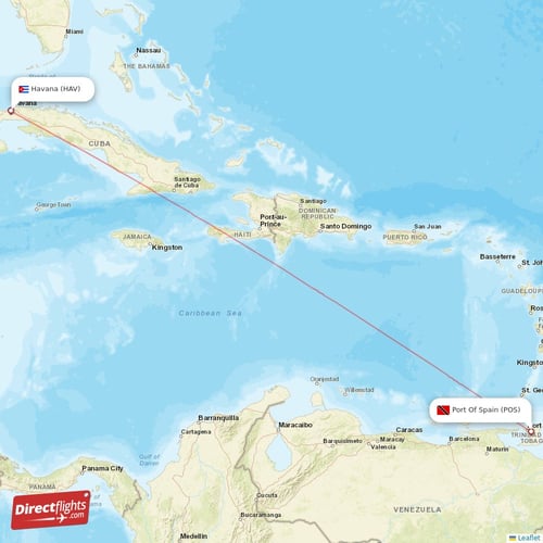 Havana - Port Of Spain direct flight map