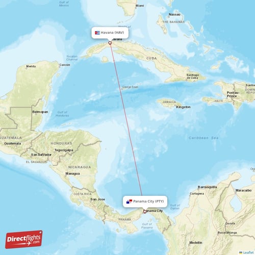 Havana - Panama City direct flight map