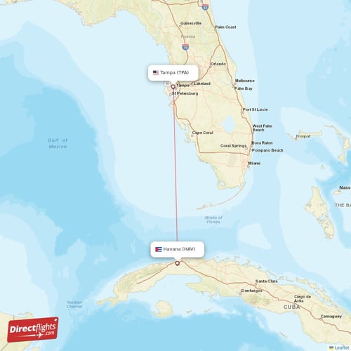 Havana - Tampa direct flight map