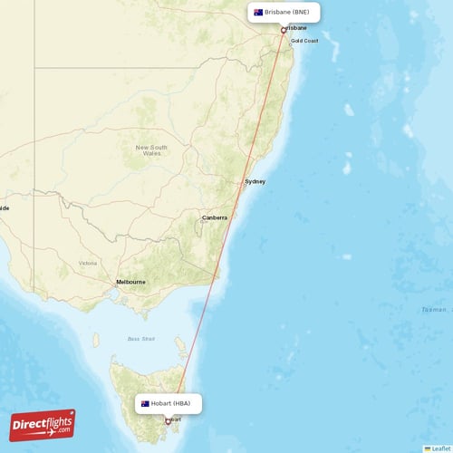 Hobart - Brisbane direct flight map