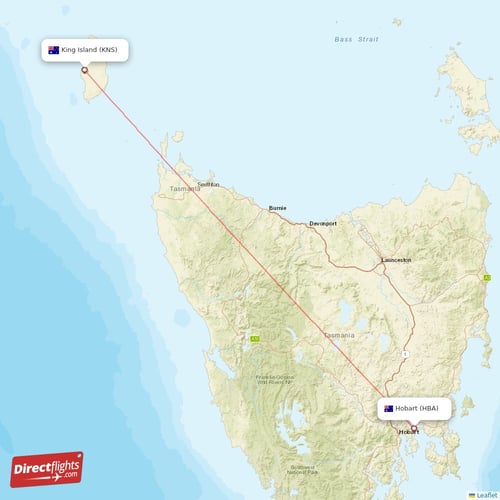 Hobart - King Island direct flight map
