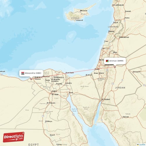 Alexandria - Amman direct flight map