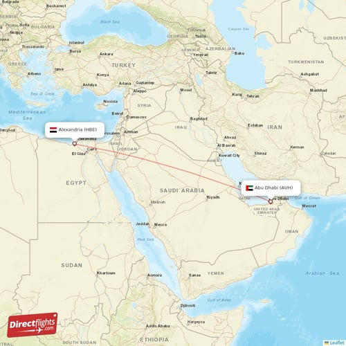 Alexandria - Abu Dhabi direct flight map