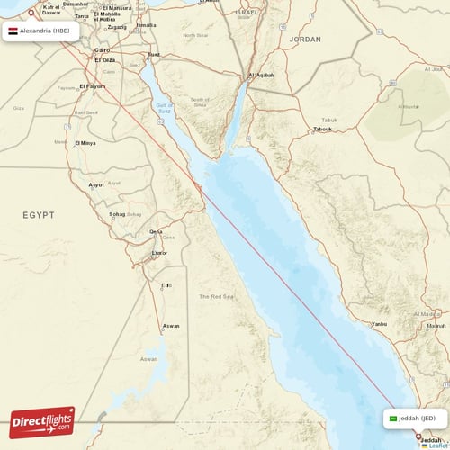 Alexandria - Jeddah direct flight map