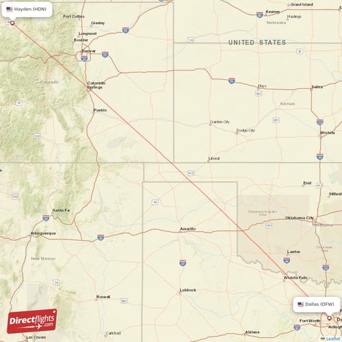 Hayden - Dallas direct flight map