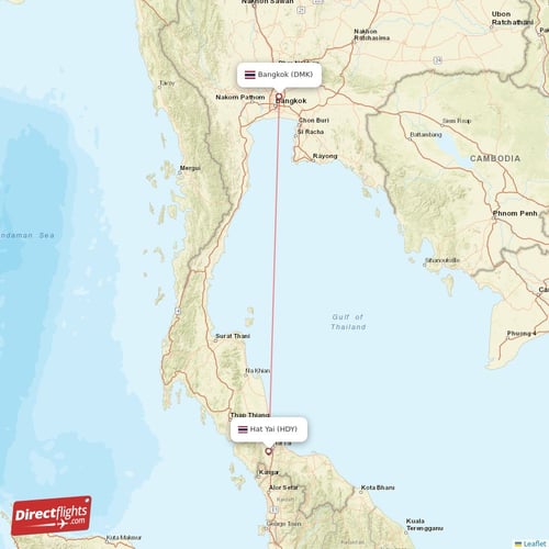 Hat Yai - Bangkok direct flight map