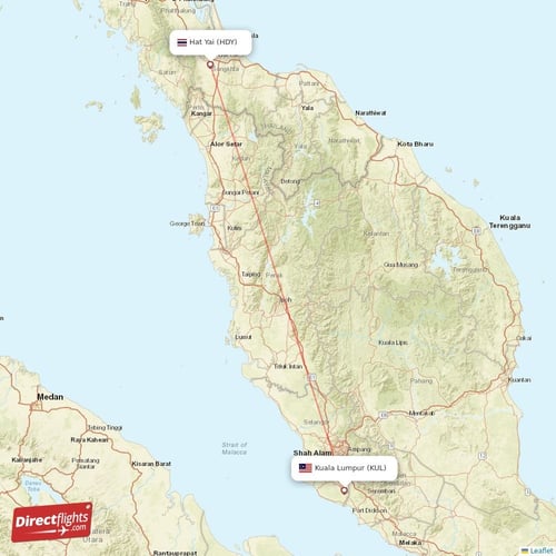 Hat Yai - Kuala Lumpur direct flight map
