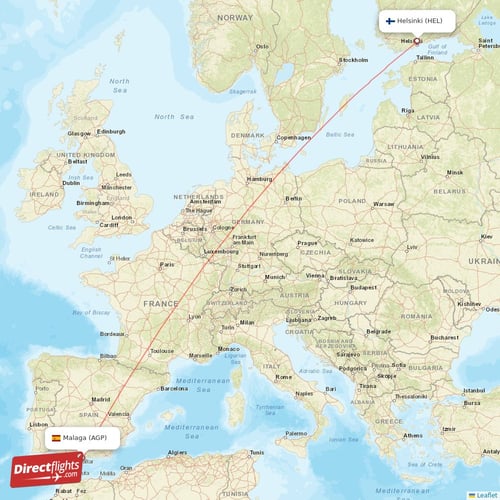 Helsinki - Malaga direct flight map