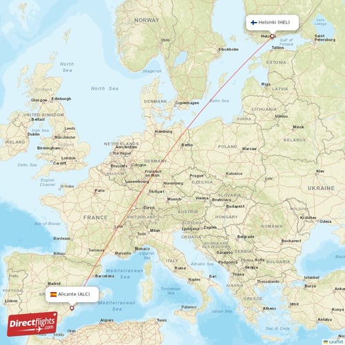 Helsinki - Alicante direct flight map
