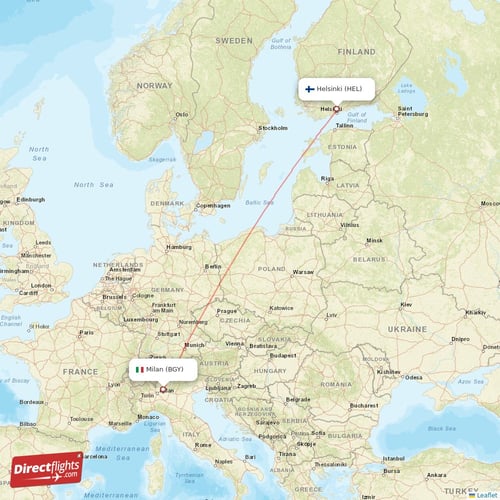 Helsinki - Milan direct flight map