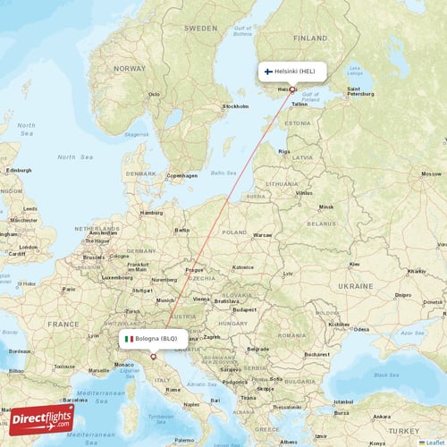 Helsinki - Bologna direct flight map
