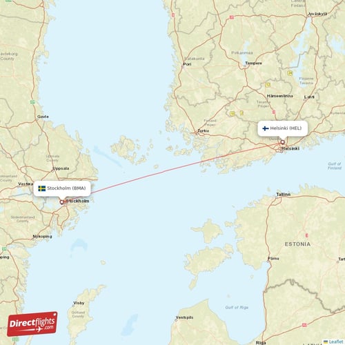 Helsinki - Stockholm direct flight map