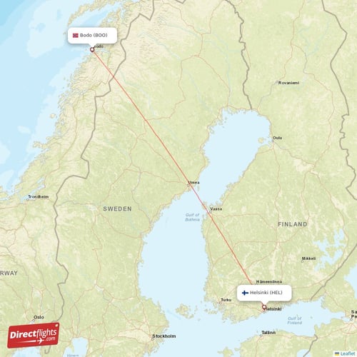 Helsinki - Bodo direct flight map