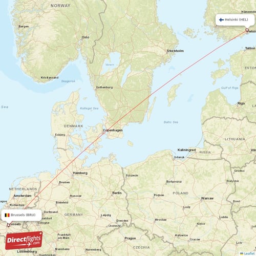 Helsinki - Brussels direct flight map