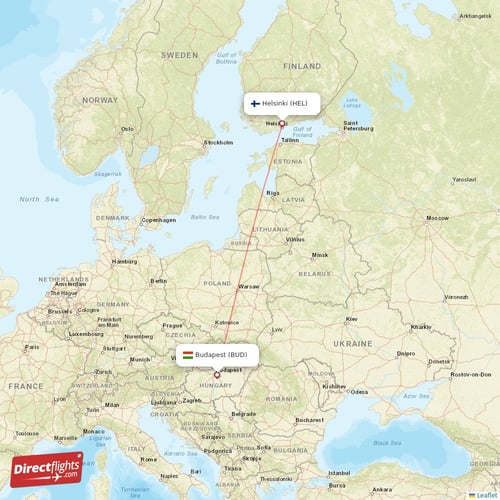 Helsinki - Budapest direct flight map
