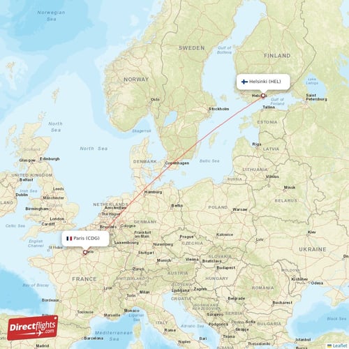 Helsinki - Paris direct flight map